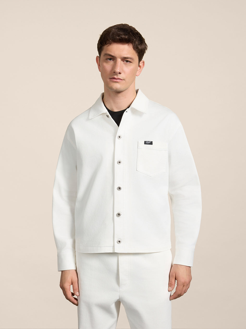 REGULAR-FIT WHITE COMFORT DENIM OVERSHIRT WITH POCKET - PURE WHITE - Check Active | Pence 1979