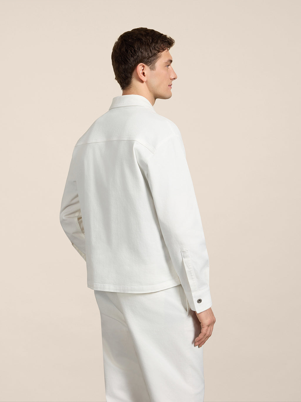 REGULAR-FIT WHITE COMFORT DENIM OVERSHIRT WITH POCKET - PURE WHITE - Check Active | Pence 1979