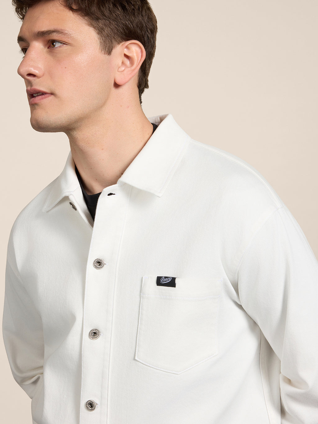 REGULAR-FIT WHITE COMFORT DENIM OVERSHIRT WITH POCKET - PURE WHITE - Check Active | Pence 1979