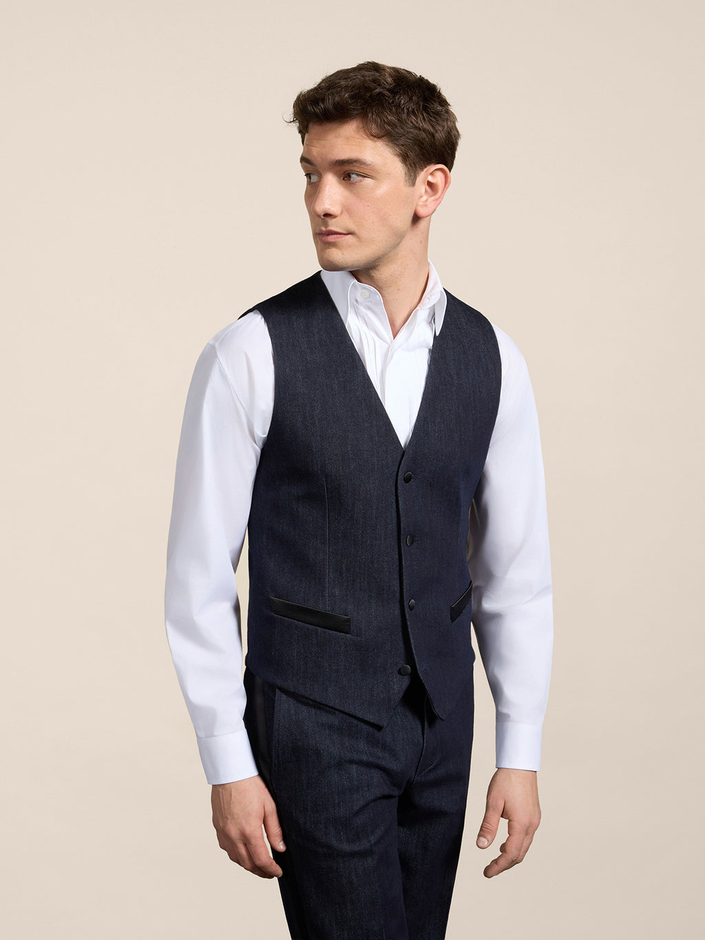 TUXEDO REGULAR FIT VEST IN DARK BLUE COMFORT DENIM - NIGHT BLUE - Men′s Clothing  | Pence 1979