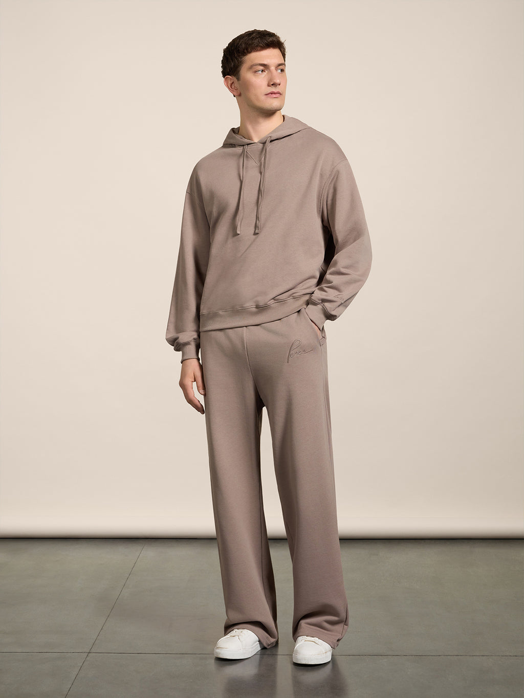 REGULAR-FIT SWEATSHIRT IN TAUPE COTTON WITH HOOD AND EMBROIDERY - TAUPE - Men′s Clothing  | Pence 1979