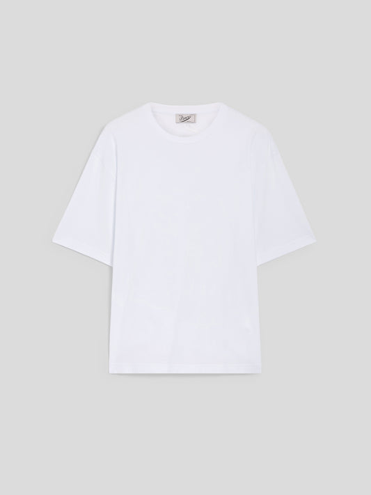 OVERSIZED CREWNECK T-SHIRT IN WHITE COTTON WITH EMBROIDERY - OPTICAL WHITE - Check Active | Pence 1979