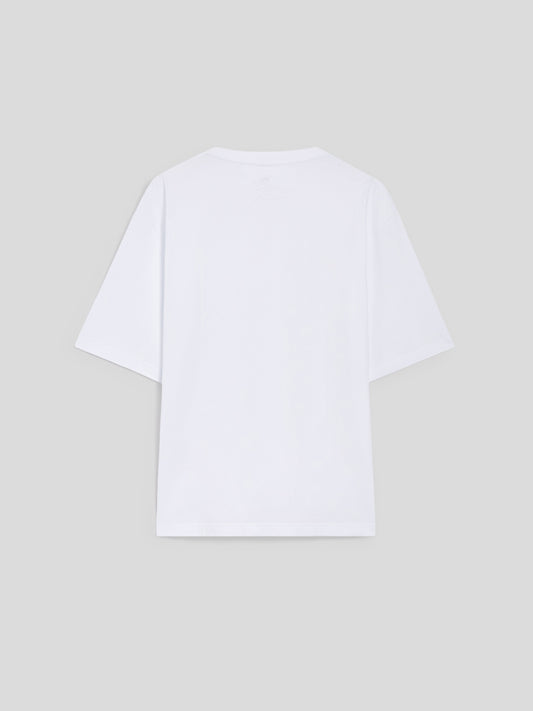 OVERSIZED CREWNECK T-SHIRT IN WHITE COTTON WITH EMBROIDERY - OPTICAL WHITE - Check Active | Pence 1979