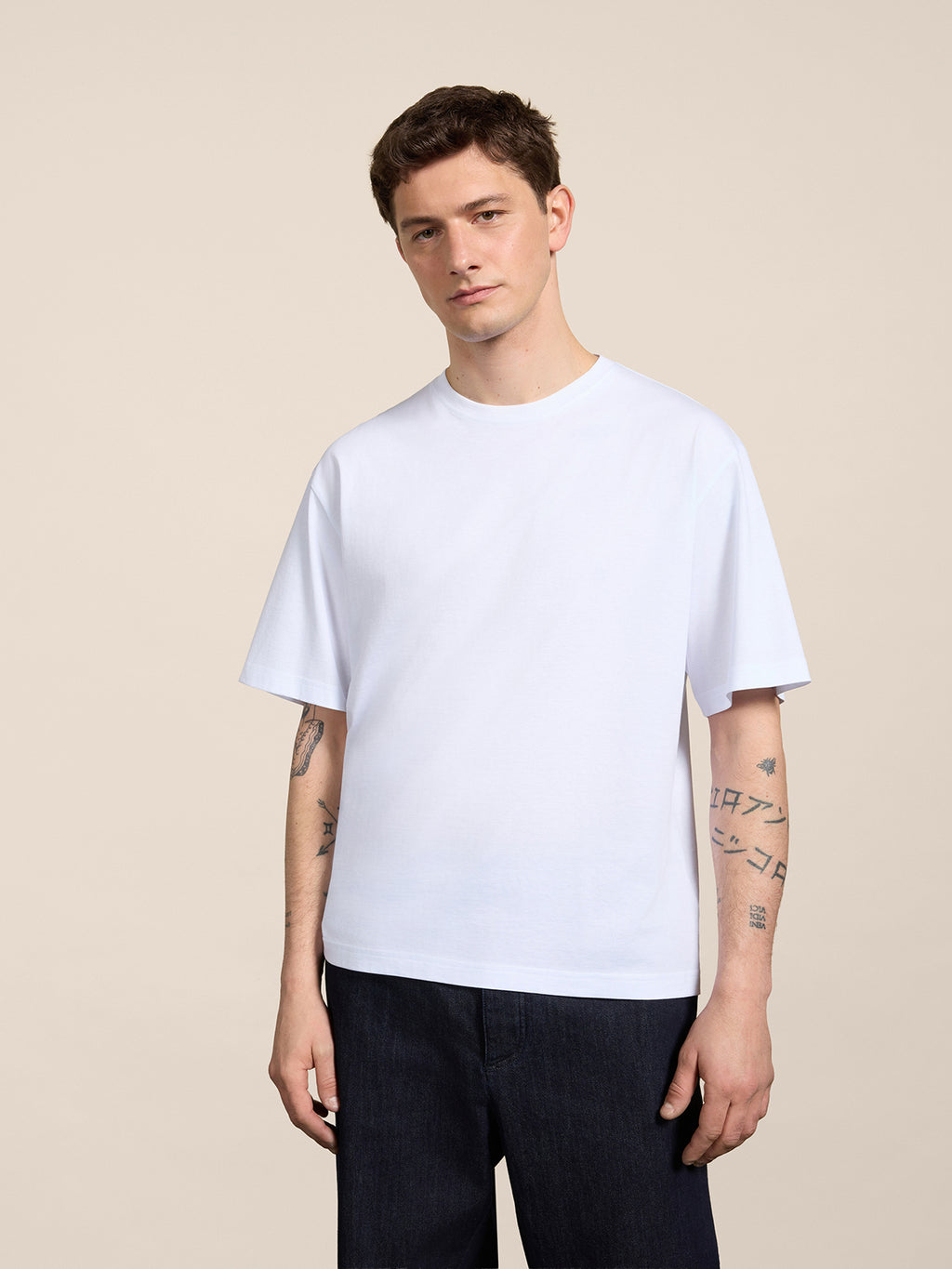 OVERSIZED CREWNECK T-SHIRT IN WHITE COTTON WITH EMBROIDERY - OPTICAL WHITE - Check Active | Pence 1979