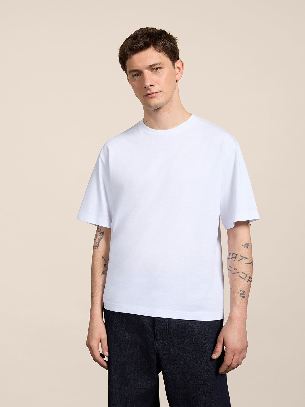 OVERSIZED CREWNECK T-SHIRT IN WHITE COTTON WITH EMBROIDERY