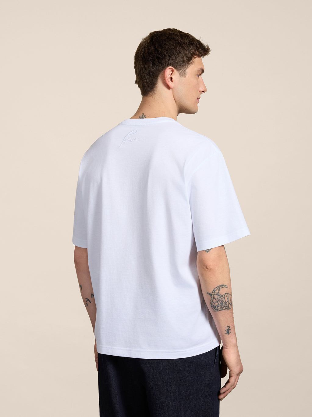 OVERSIZED CREWNECK T-SHIRT IN WHITE COTTON WITH EMBROIDERY - OPTICAL WHITE - Check Active | Pence 1979