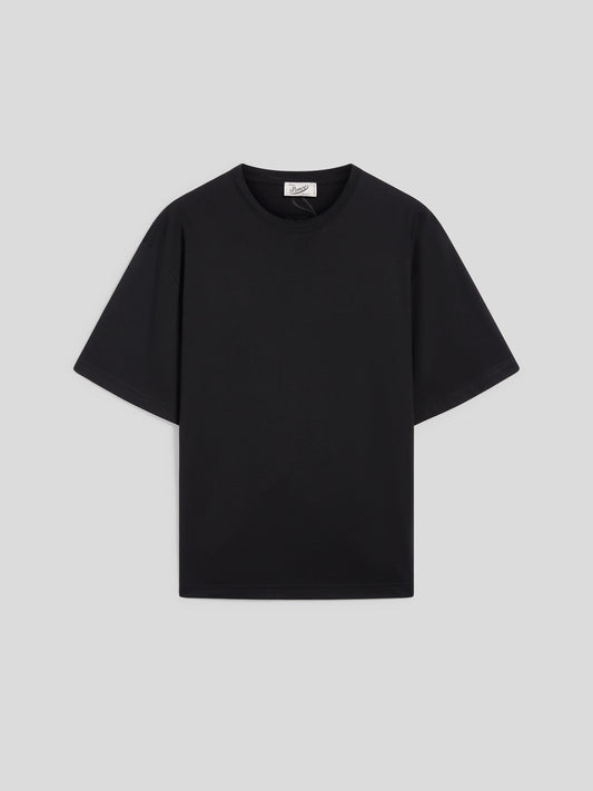 OVERSIZED CREWNECK T-SHIRT IN BLACK COTTON WITH EMBROIDERY - DEEP BLACK - Check Active | Pence 1979