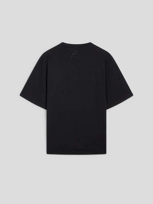 OVERSIZED CREWNECK T-SHIRT IN BLACK COTTON WITH EMBROIDERY - DEEP BLACK - Check Active | Pence 1979