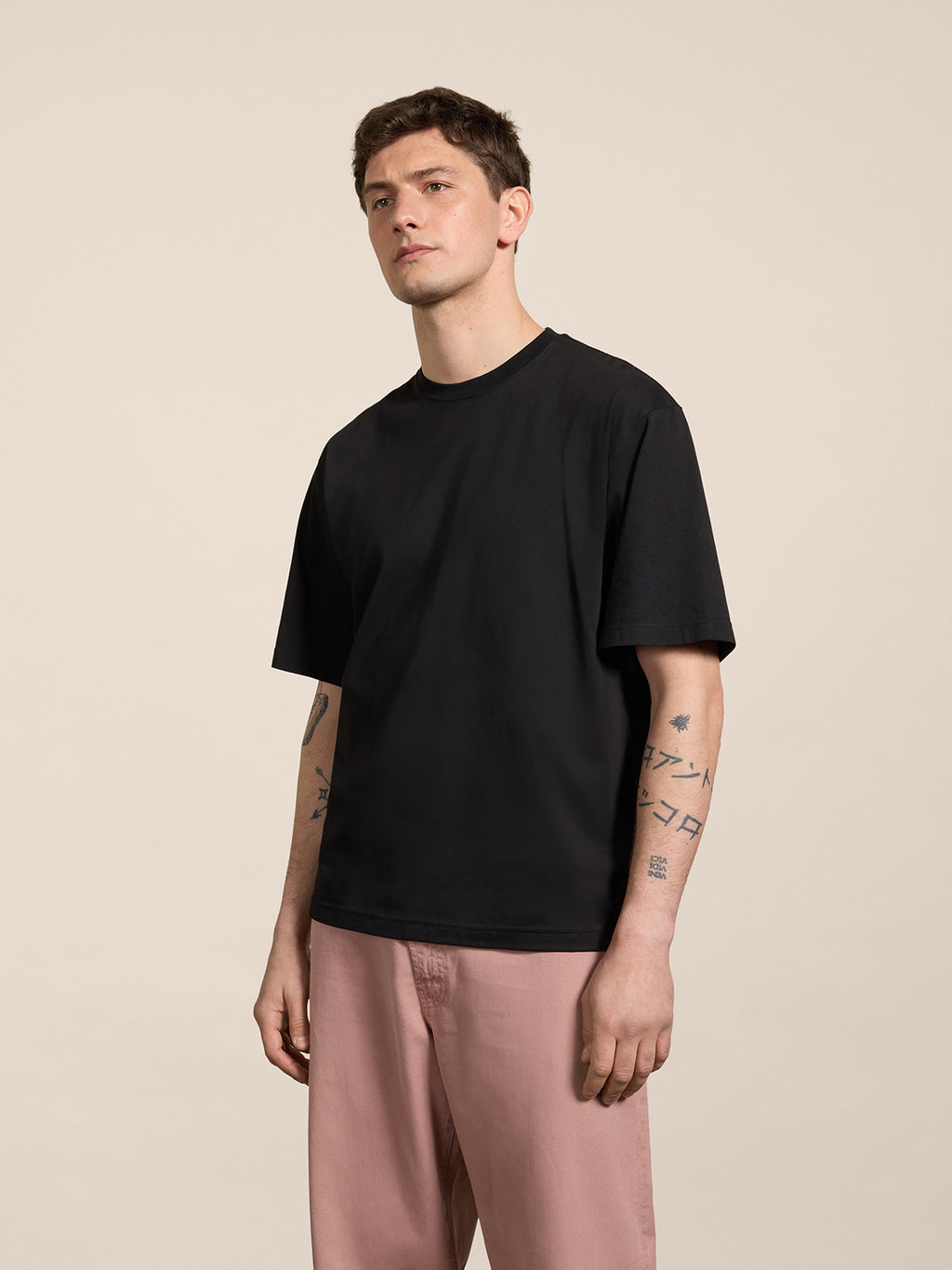 OVERSIZED CREWNECK T-SHIRT IN BLACK COTTON WITH EMBROIDERY - DEEP BLACK - Check Active | Pence 1979