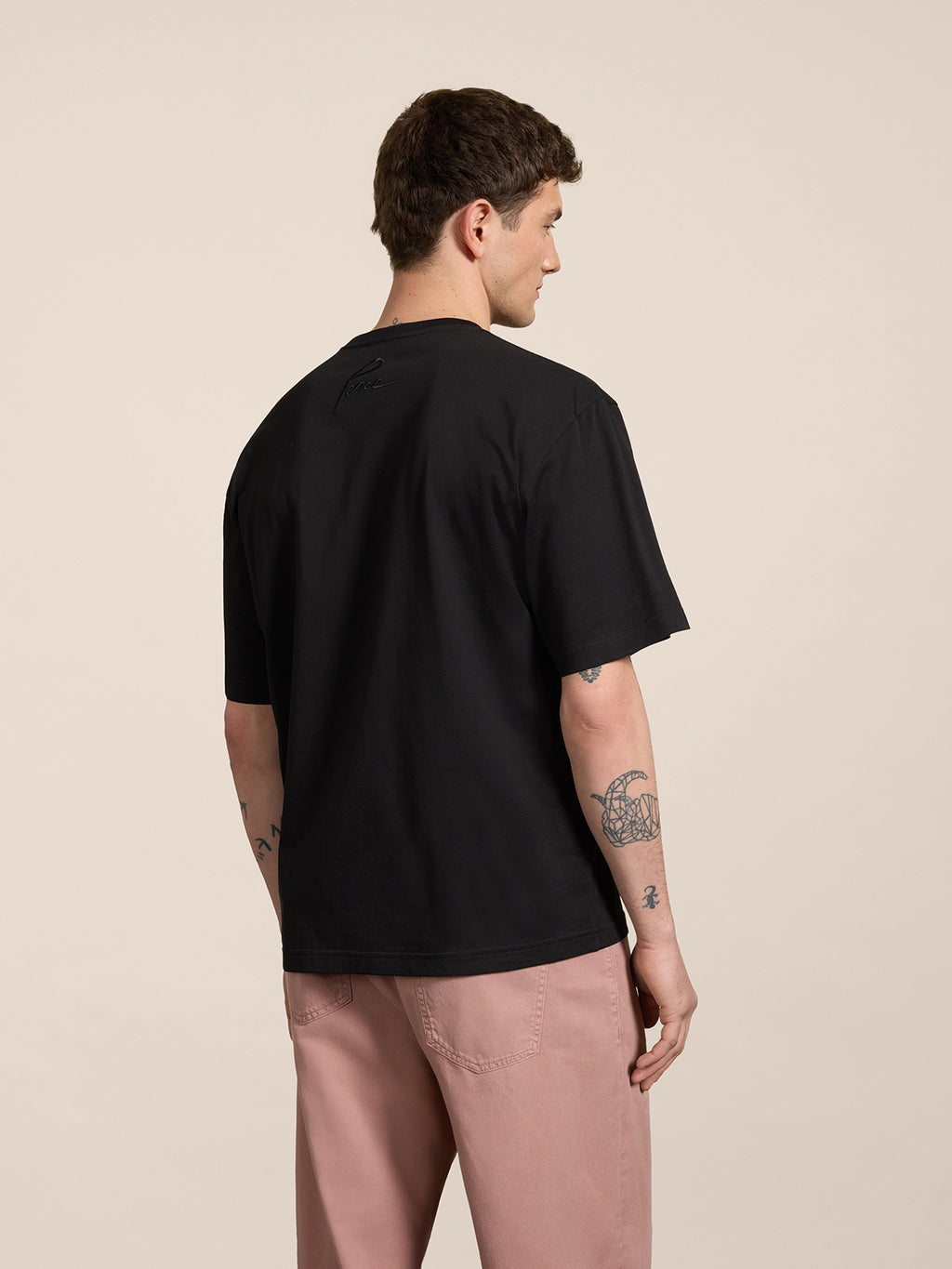 OVERSIZED CREWNECK T-SHIRT IN BLACK COTTON WITH EMBROIDERY - DEEP BLACK - Check Active | Pence 1979
