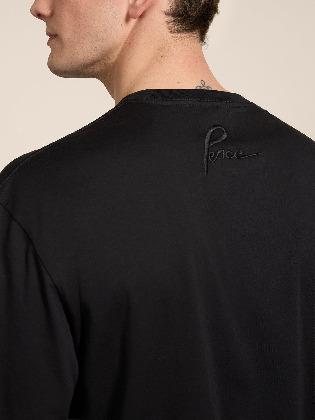 OVERSIZED CREWNECK T-SHIRT IN BLACK COTTON WITH EMBROIDERY - DEEP BLACK - Check Active | Pence 1979