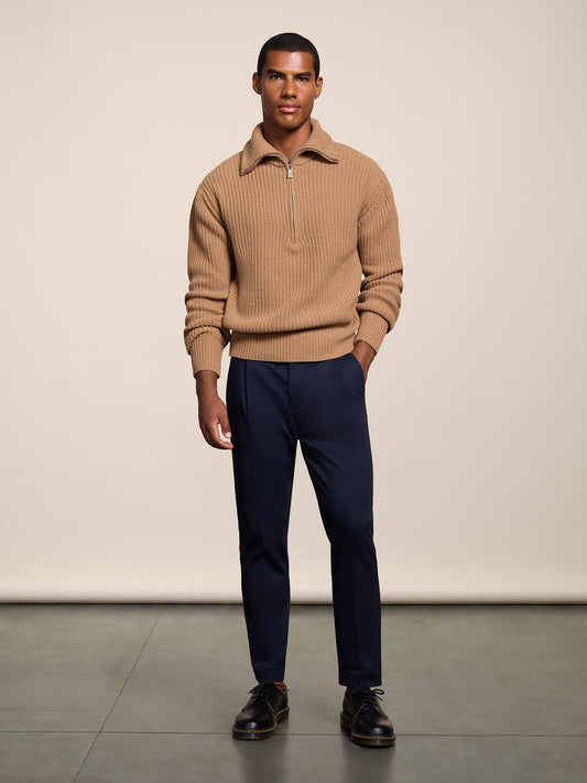REGULAR FIT CHINO PANT WITH SINGLE PLEAT BLUE NAVY - BLUE NAVY - Check Active | Pence 1979