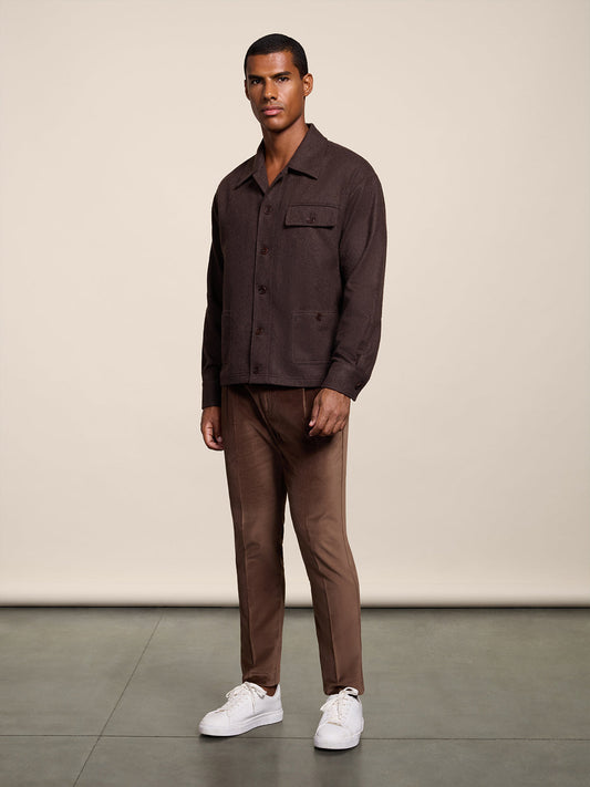 REGULAR FIT VELVET CHINO PANTS WITH ONE PLEAT COFFEE - COFFEE - Check Active | Pence 1979