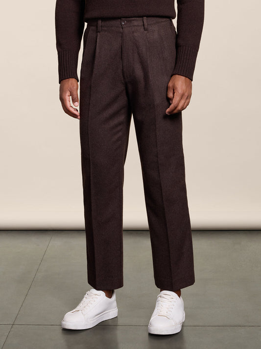 LOOSE-FIT MARRON GLACE' FLANNEL CHINO PANT WITH TWO PLEAT - MARRON GLACE' - Check Active | Pence 1979