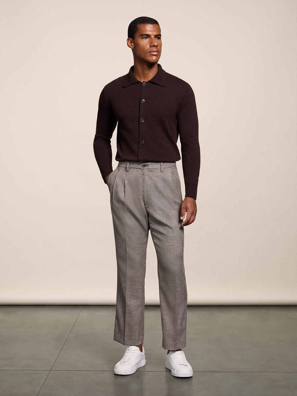 LOOSE-FIT BEIGE AND BLACK CHINO PANT WITH TWO PLEAT - BEIGE\BLACK - Check Active | Pence 1979