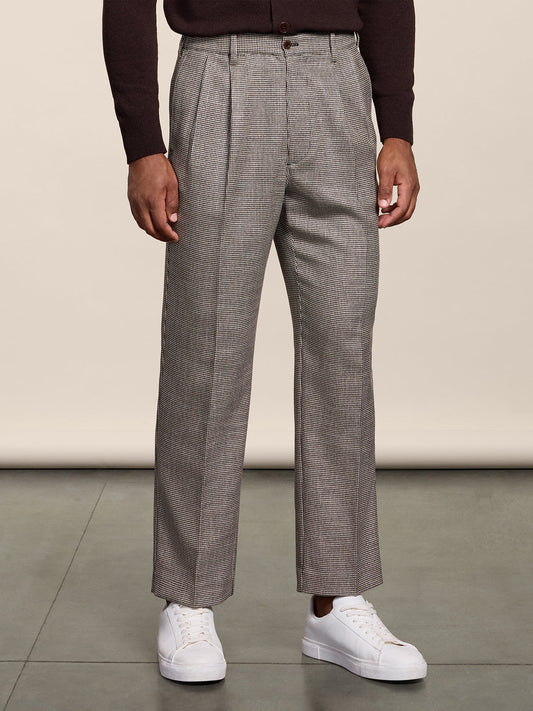 LOOSE-FIT BEIGE AND BLACK CHINO PANT WITH TWO PLEAT - BEIGE\BLACK - Check Active | Pence 1979