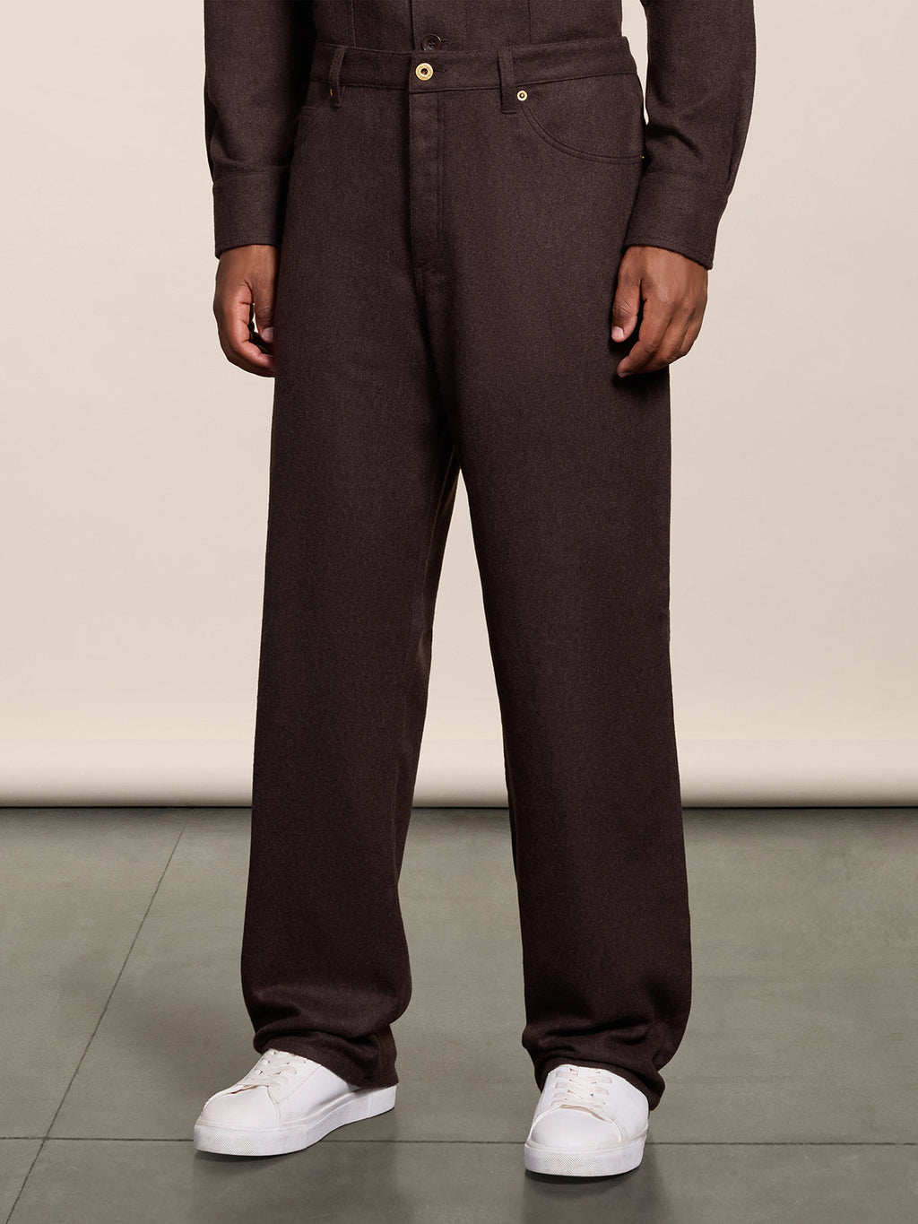 BAGGY FIT MARRON GLACE' FLANNEL FIVE POCKET PANTS - MARRON GLACE' - Check Active | Pence 1979