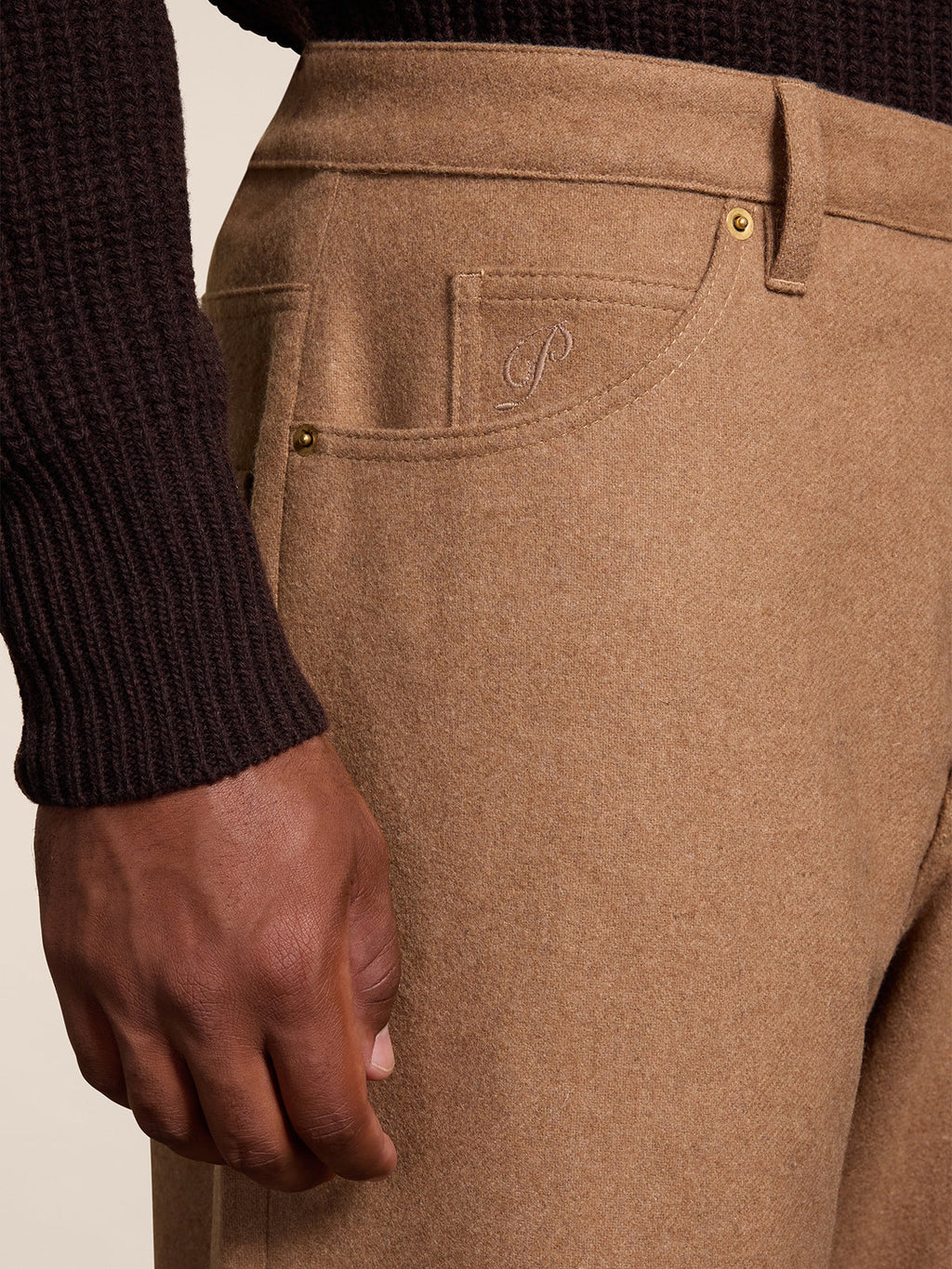 BAGGY FIT CAMEL FLANNEL FIVE POCKET PANTS - CAMEL - Check Active | Pence 1979