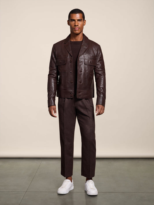 REGULAR FIT MAHOGANY LEATHER JACKET WITH LAPELS AND FOUR POCKETS - MAHOGANY - Capi in Pelle Uomo | Pence 1979
