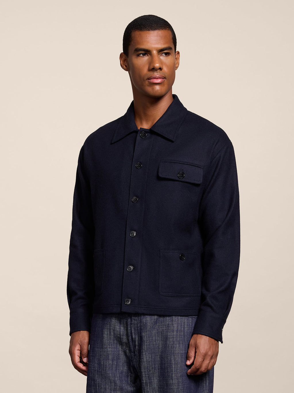 REGULAR FIT OVERSHIRT IN NIGHT BLU FLANEL - NIGHT BLUE - Check Active | Pence 1979