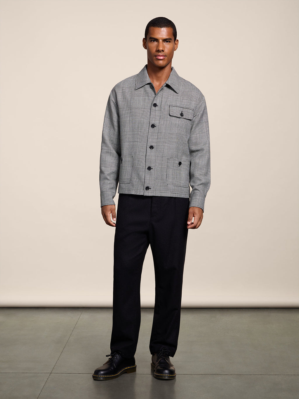 REGULAR FIT OVERSHIRT IN BLACK AND WHITE WOOL - BLACK AND WHITE  - Check Active | Pence 1979