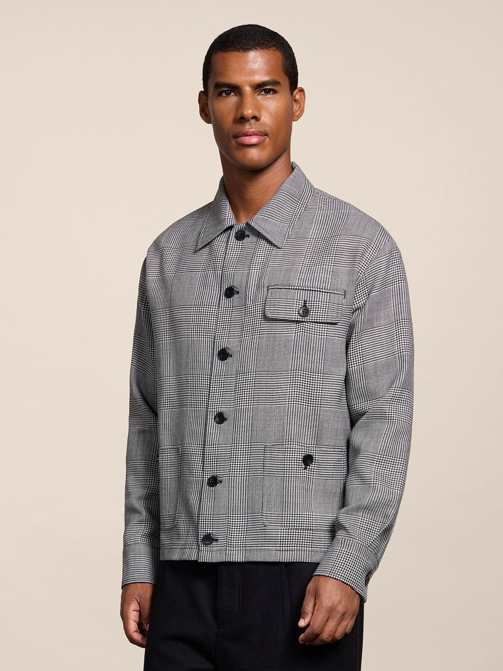 REGULAR FIT OVERSHIRT IN BLACK AND WHITE WOOL - BLACK AND WHITE  - Check Active | Pence 1979
