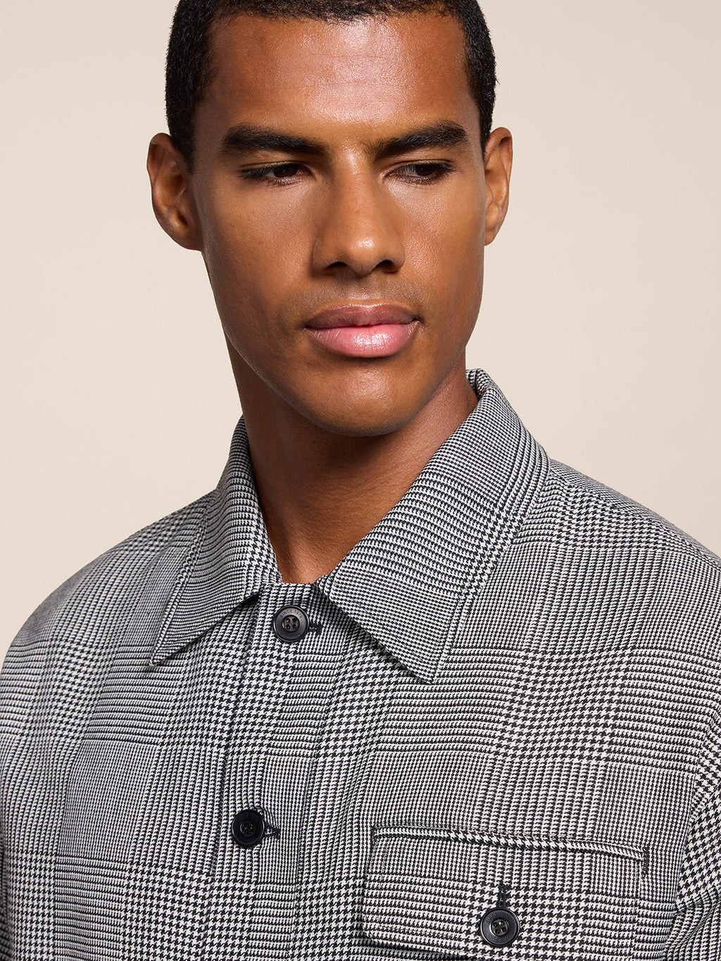 REGULAR FIT OVERSHIRT IN BLACK AND WHITE WOOL - BLACK AND WHITE  - Check Active | Pence 1979