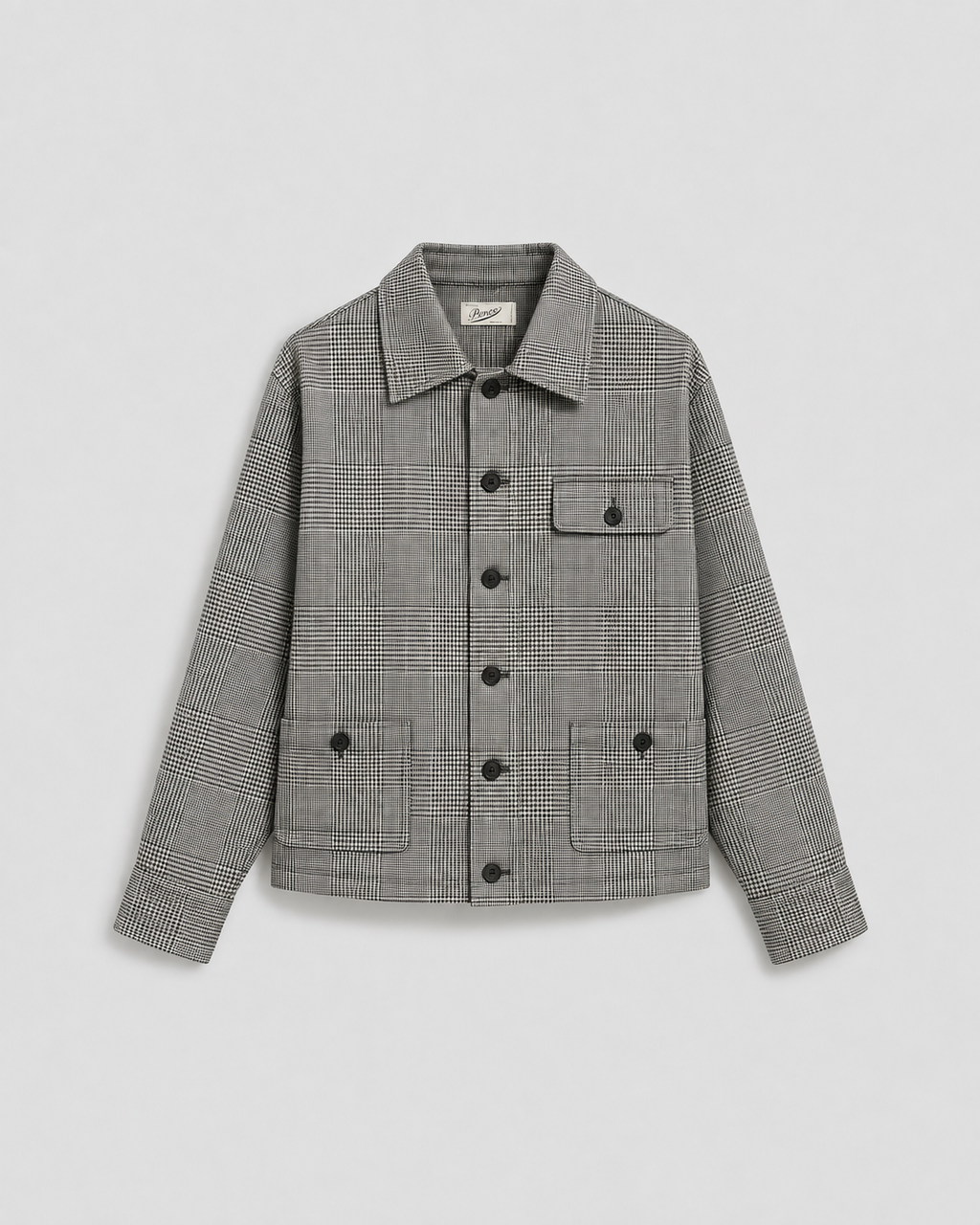 REGULAR FIT OVERSHIRT IN BLACK AND WHITE WOOL - BLACK AND WHITE  - Check Active | Pence 1979