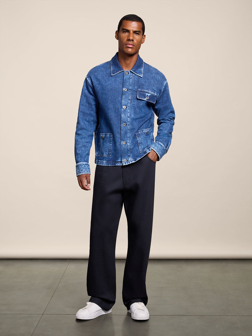 REGULAR FIT OVERSHIRT IN MARBLE BLUE DENIM - MARBLE BLUE - Check Active | Pence 1979