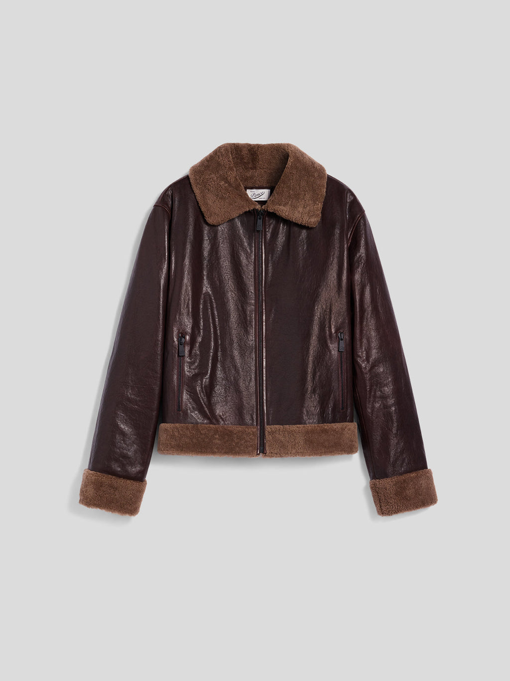 REGULAR FIT MAHOGANY SHEARLING JACKET WITH CENTRAL ZIP - MAHOGANY - Check Active | Pence 1979