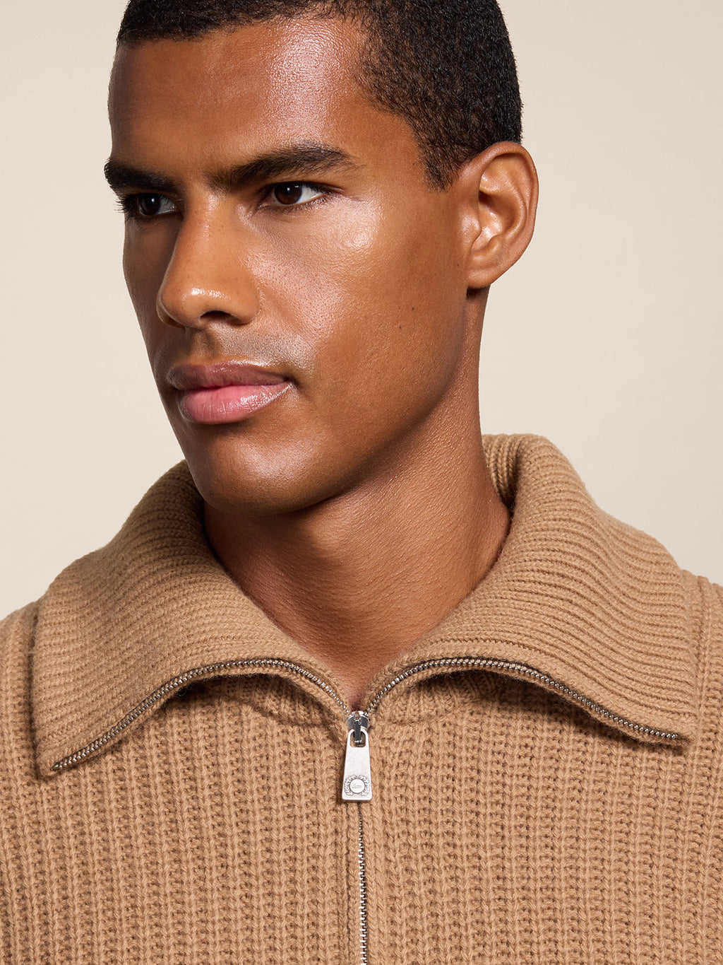 REGULAR FIT CAMEL WOOL ZIP SWEATSHIRT - CAMEL - Check Active | Pence 1979