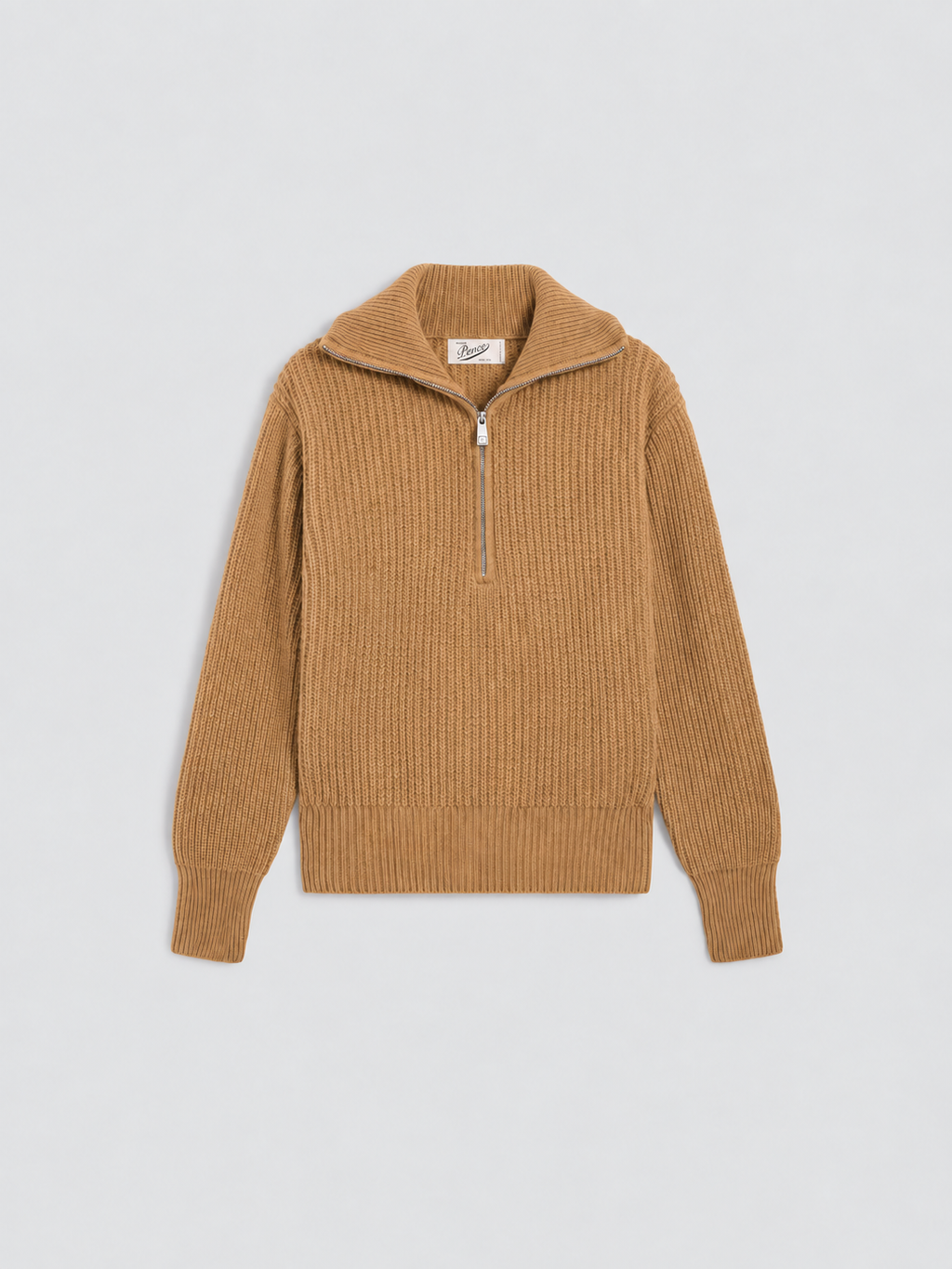 REGULAR FIT CAMEL WOOL ZIP SWEATSHIRT - CAMEL - Check Active | Pence 1979