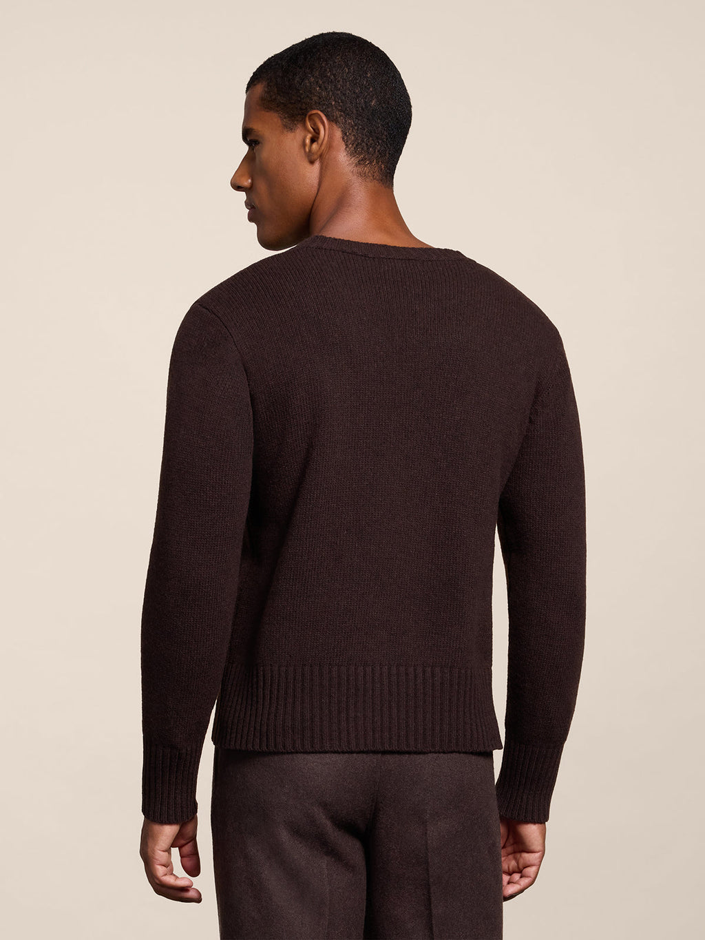 REGULAR FIT MAHOGANY WOOL CREW-NECK SWEATER WITH BREAST POCKET - MAHOGANY - Check Active | Pence 1979