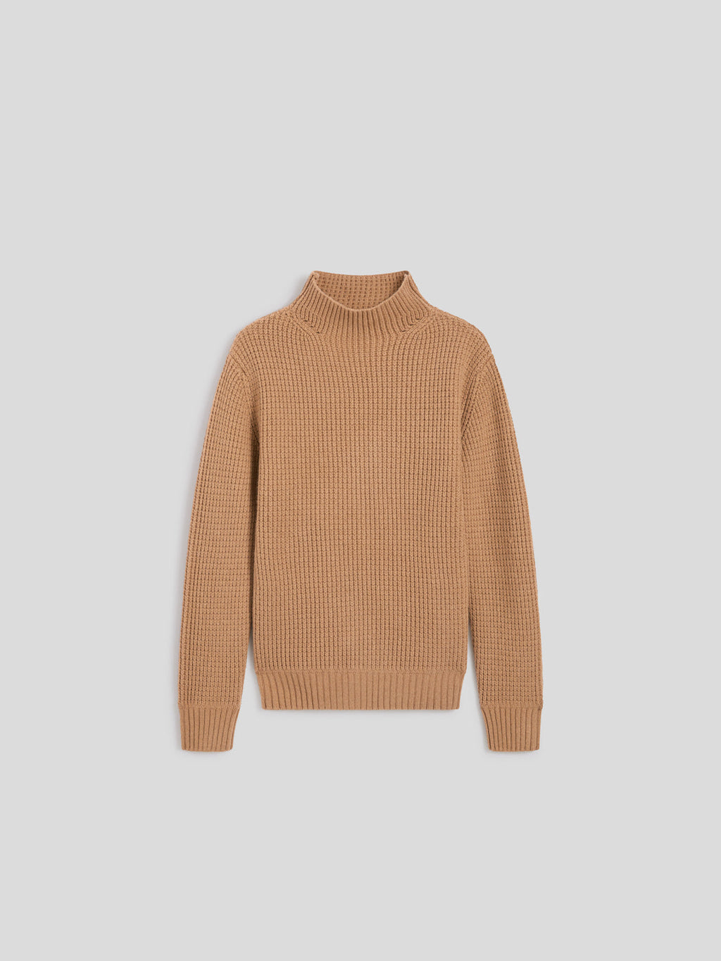 REGULAR FIT CRATER-NECKLINE CAMEL WOOL SWEATER IN CORN STITCH - CAMEL - Check Active | Pence 1979