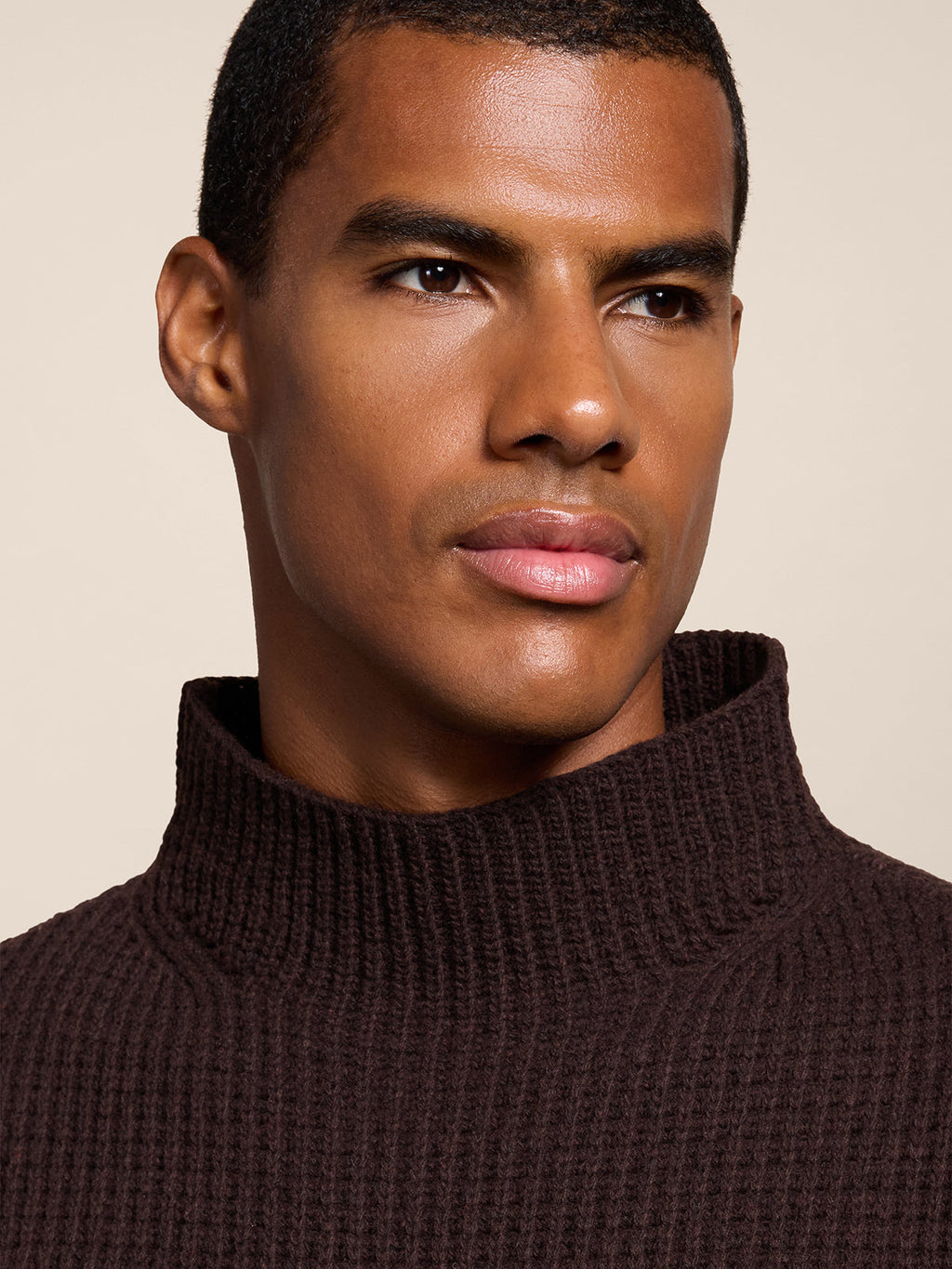 REGULAR FIT CRATER-NECKLINE MAHOGANY WOOL SWEATER IN CORN STITCH - MAHOGANY - Check Active | Pence 1979