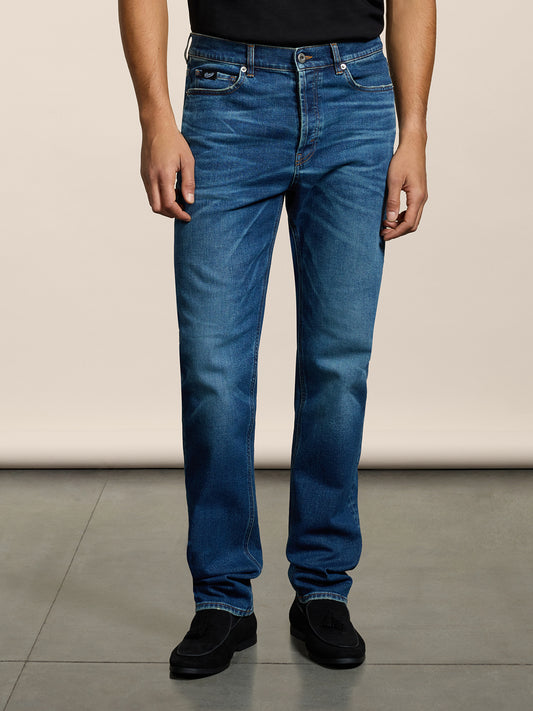 MEN'S 5 POCKET PANT IN MEDIUM BLUE COMFORT DENIM REGULAR FIT - MEDIUM DENIM BLUE  - Men′s Bottomwear | Pence 1979