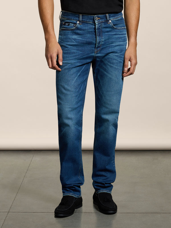 MEN'S 5 POCKET PANT IN MEDIUM BLUE COMFORT DENIM REGULAR FIT - MEDIUM DENIM BLUE  - Men′s Bottomwear | Pence 1979