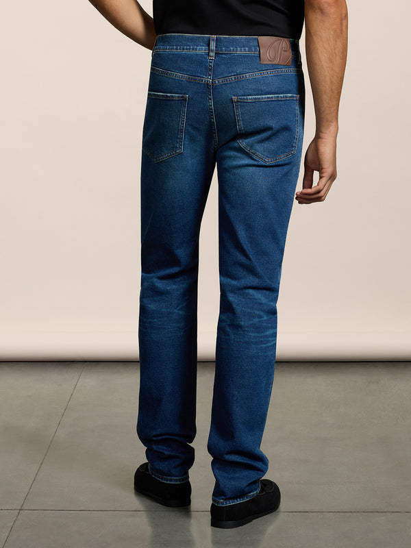 MEN'S 5 POCKET PANT IN MEDIUM BLUE COMFORT DENIM REGULAR FIT - MEDIUM DENIM BLUE  - Men′s Bottomwear | Pence 1979