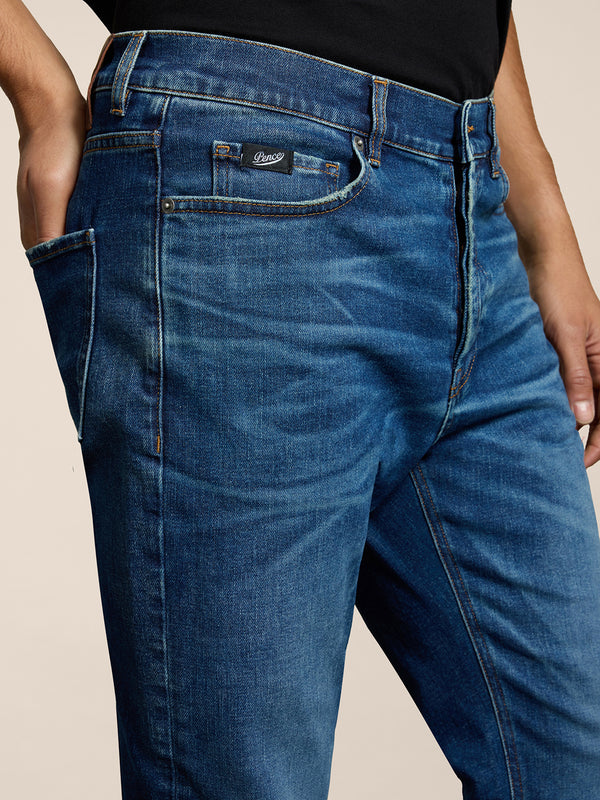 MEN'S 5 POCKET PANT IN MEDIUM BLUE COMFORT DENIM REGULAR FIT - MEDIUM DENIM BLUE  - Men′s Bottomwear | Pence 1979