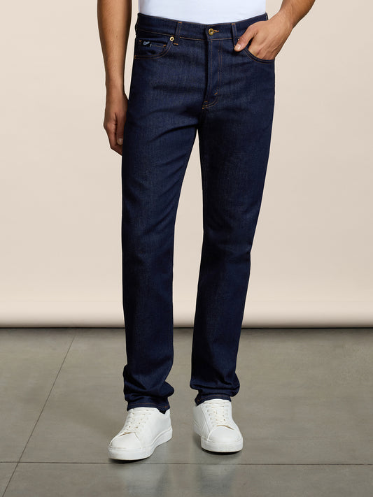 MEN'S 5 POCKET PANT IN DARK BLUE COMFORT DENIM REGULAR FIT  - DARK DENIM BLUE  - Men′s Bottomwear | Pence 1979