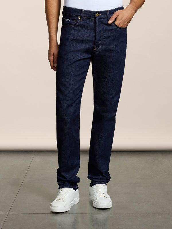 MEN'S 5 POCKET PANT IN DARK BLUE COMFORT DENIM REGULAR FIT  - DARK DENIM BLUE  - Men′s Bottomwear | Pence 1979