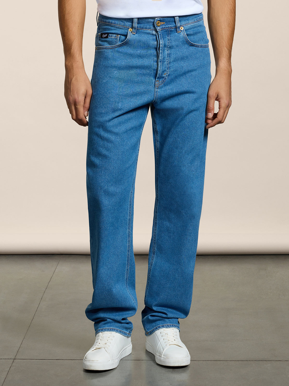 MEN'S 5 POCKET PANT IN LIGHT BLUE COMFORT DENIM LOOSE FIT 