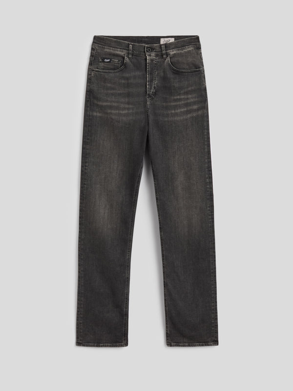 MEN'S 5 POCKET PANT IN BLACKBOARD BLACK COMFORT DENIM LOOSE FIT  - LAVA GREY DENIM - Men′s Bottomwear | Pence 1979