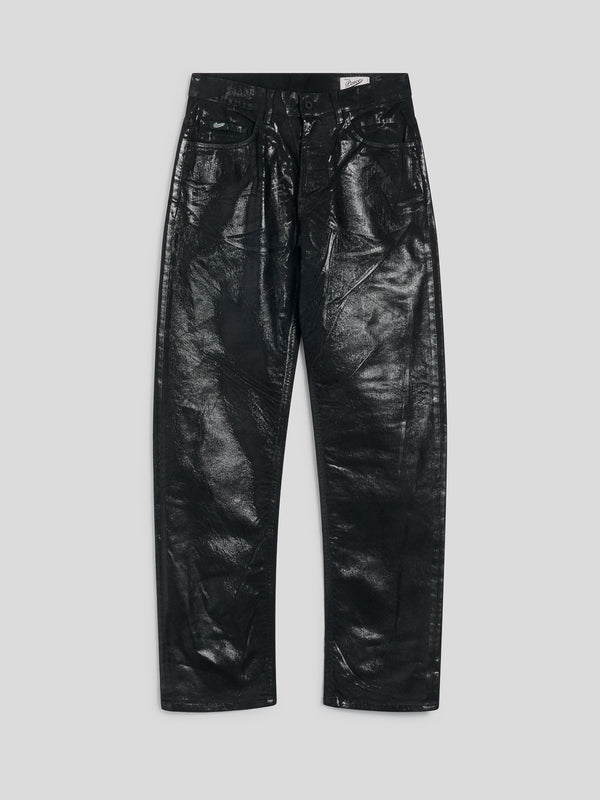 MEN'S 5 POCKET LOOSE FIT PANT IN DENIM WITH METALLIC COATING BLACK - BLACK - Men′s Bottomwear | Pence 1979