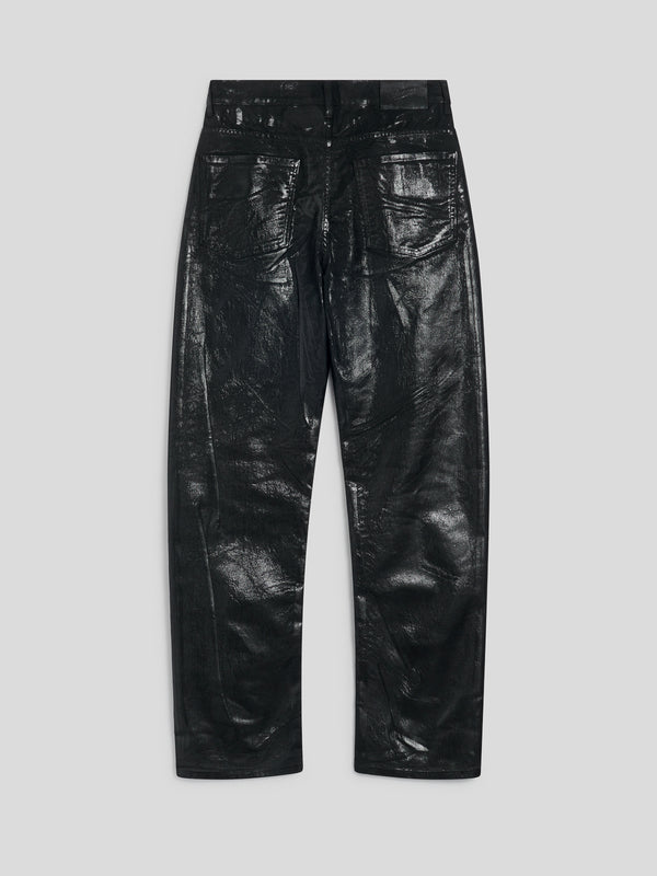 MEN'S 5 POCKET LOOSE FIT PANT IN DENIM WITH METALLIC COATING BLACK - BLACK - Men′s Bottomwear | Pence 1979