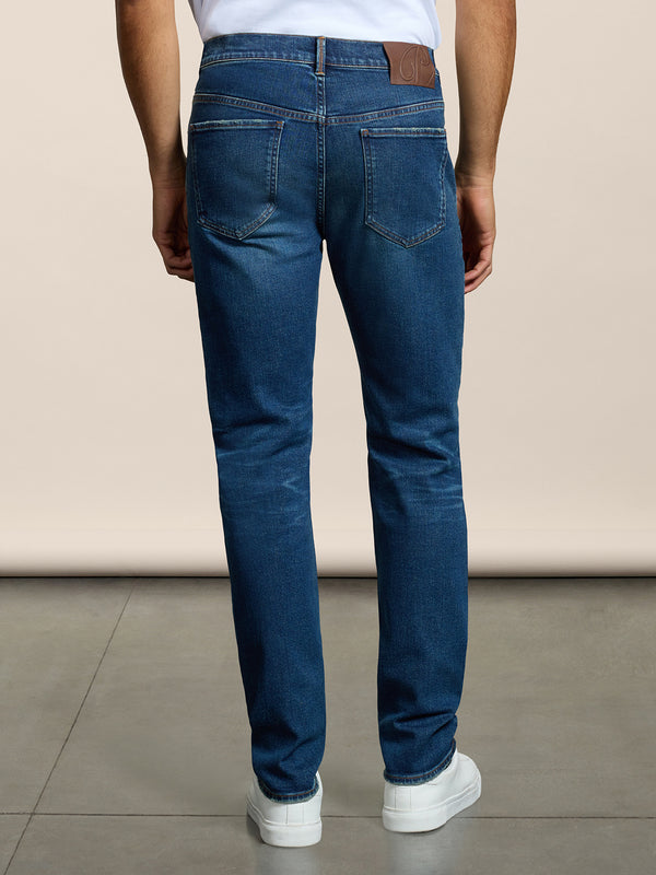 MEN'S 5 POCKET PANT IN MEDIUM BLUE COMFORT DENIM SLIM FIT - MEDIUM DENIM BLUE  - Men′s Bottomwear | Pence 1979