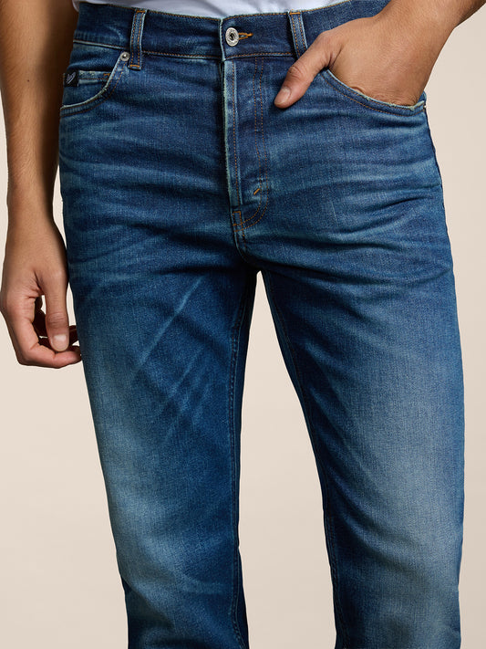 MEN'S 5 POCKET PANT IN MEDIUM BLUE COMFORT DENIM SLIM FIT - MEDIUM DENIM BLUE  - Men′s Bottomwear | Pence 1979