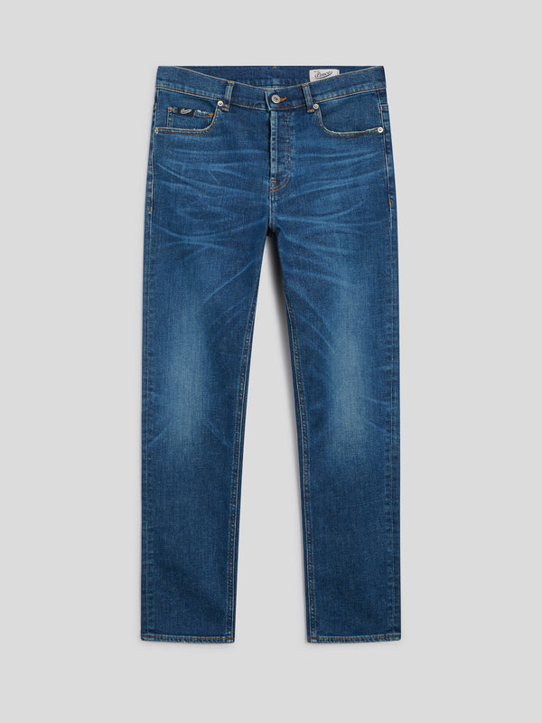 MEN'S 5 POCKET PANT IN MEDIUM BLUE COMFORT DENIM SLIM FIT - MEDIUM DENIM BLUE  - Men′s Bottomwear | Pence 1979