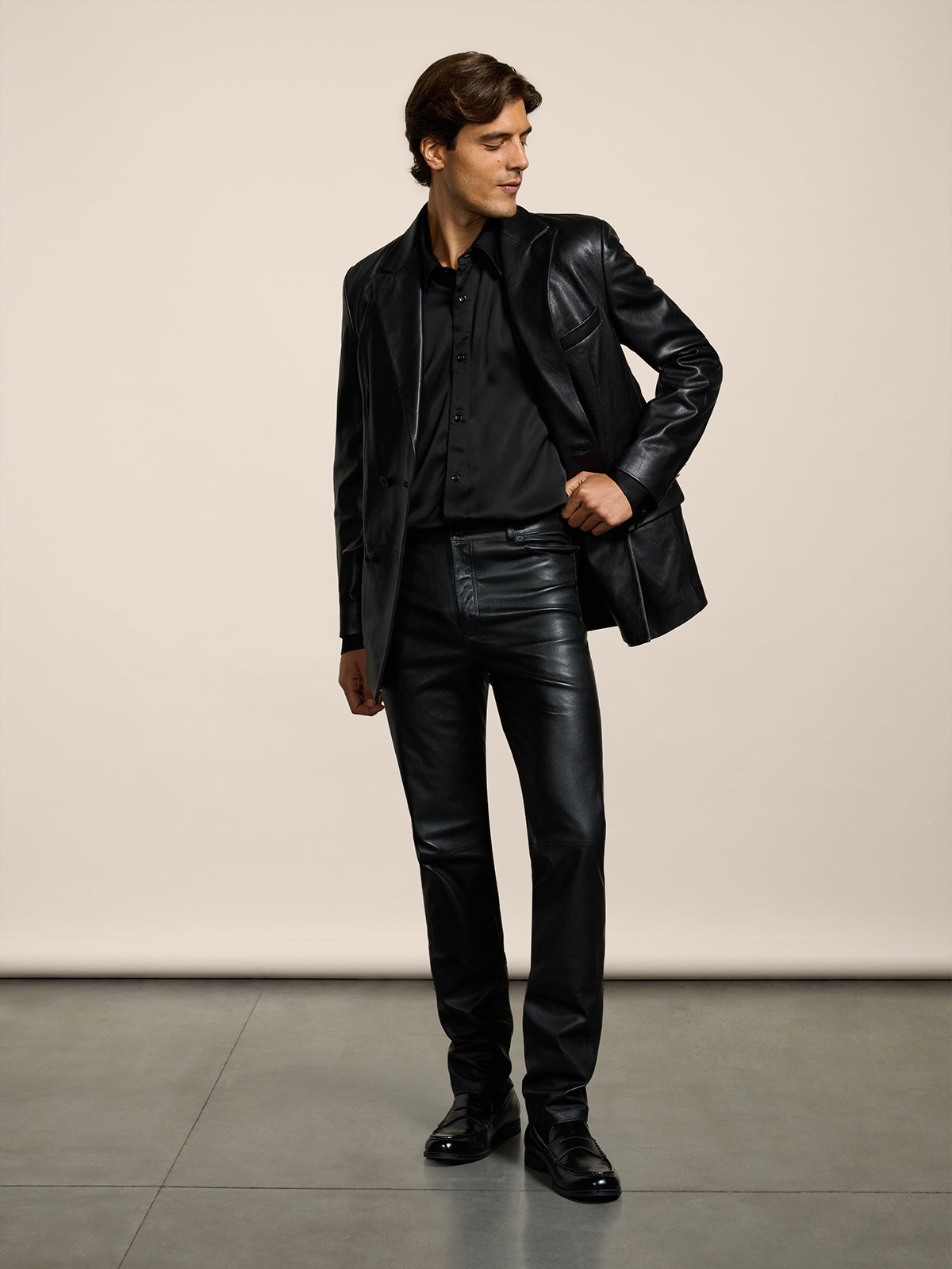 MEN'S 5 POCKET SLIM FIT PANT IN LAMB LEATHER BLACK