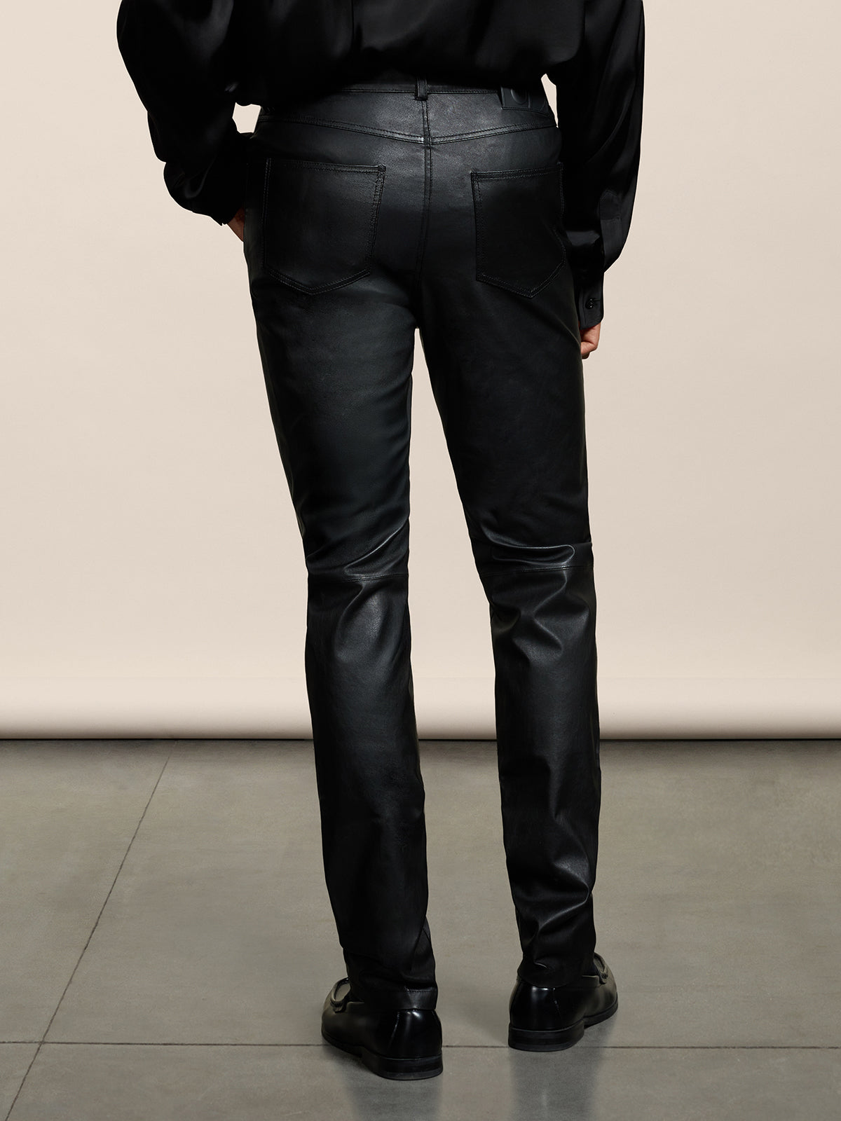 MEN'S 5 POCKET SLIM FIT PANT IN LAMB LEATHER BLACK